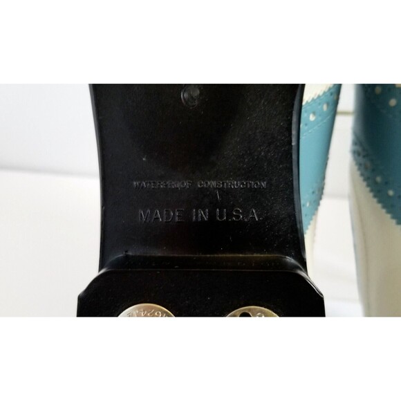 Vintage MONTGOMERY WARD Golf Shoes Sz 9 Blue White Oxford Kiltie Spikes - Picture 12 of 14